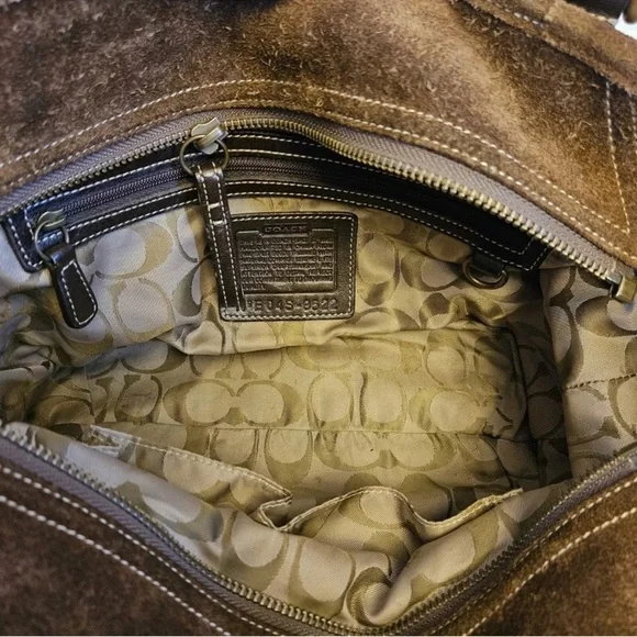 COACH BROWN SUEDE & LEATHER SHOULDER BAG - Picture 4 of 7